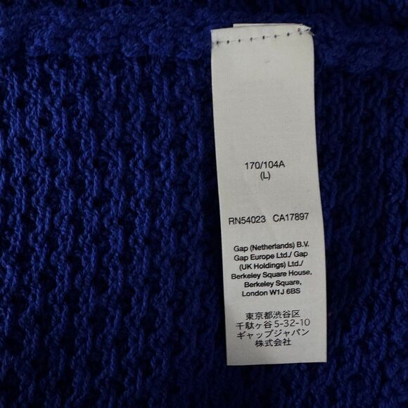 New Gap Textured Long Sleeve Mosaic Blue Knit Sweater Women's Size Large - Picture 4 of 7
